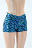 Turquoise Mid Rise Mermaid Shorts - Coquetry Clothing