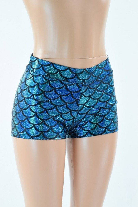 Turquoise Mid Rise Mermaid Shorts - Coquetry Clothing