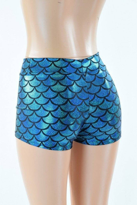 Turquoise Mid Rise Mermaid Shorts - Coquetry Clothing