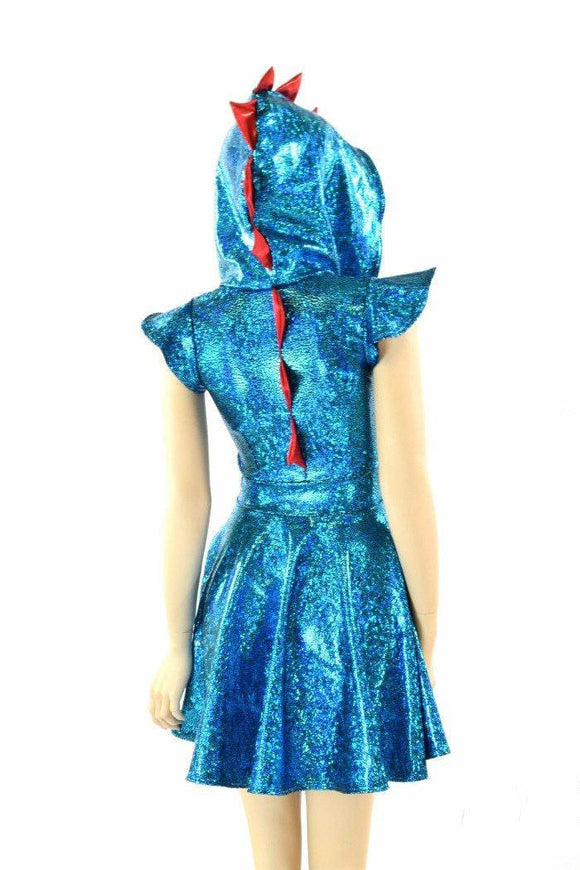 Turquoise & Red Dragon Spiked Skater Dress - Coquetry Clothing