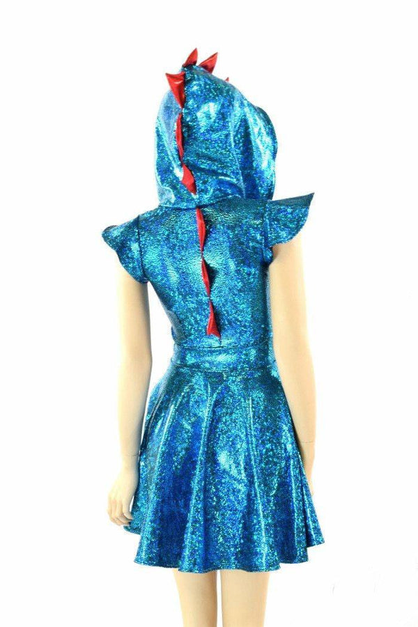 3XL Ready to Ship Turquoise & Red Dragon Spiked Skater Dress - 6