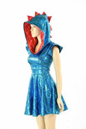3XL Ready to Ship Turquoise & Red Dragon Spiked Skater Dress - 2