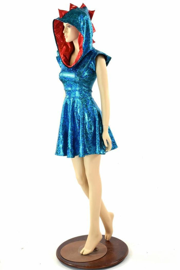 3XL Ready to Ship Turquoise & Red Dragon Spiked Skater Dress - 4