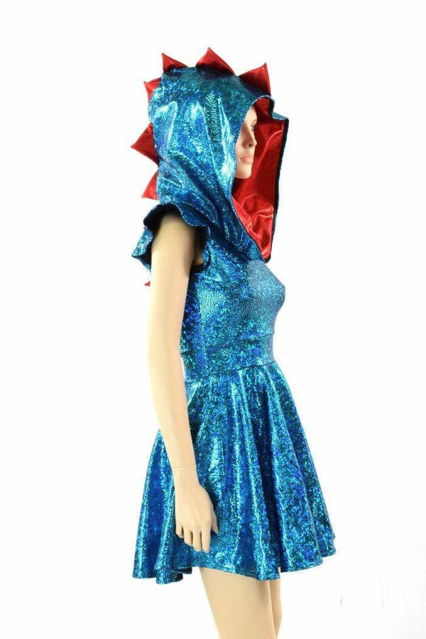 3XL Ready to Ship Turquoise & Red Dragon Spiked Skater Dress - 7