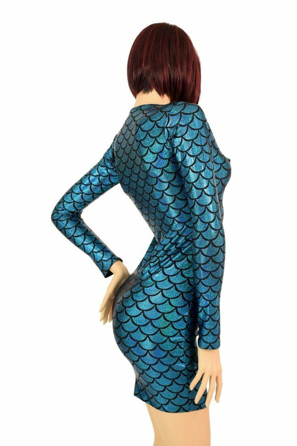 Turquoise Scale Long Sleeve Dress - Coquetry Clothing