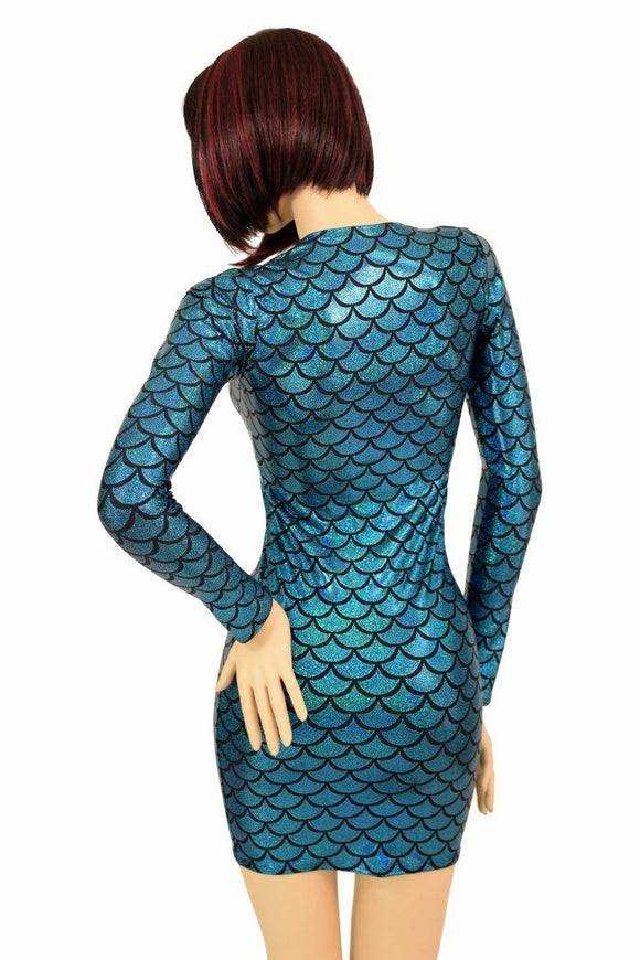 Turquoise Scale Long Sleeve Dress - Coquetry Clothing