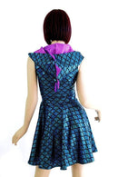 Turquoise Scale Zipper Front Skater Dress - Coquetry Clothing