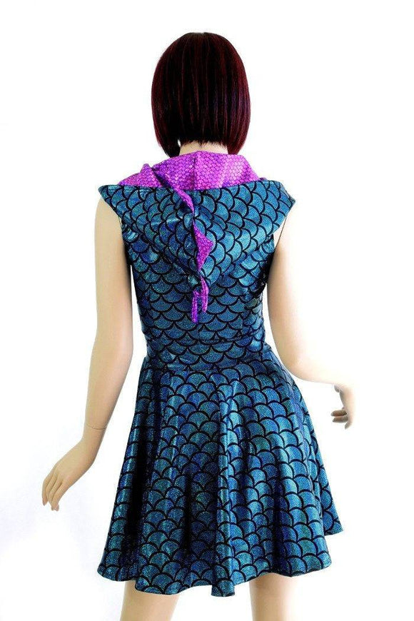 Turquoise Scale Zipper Front Skater Dress - Coquetry Clothing