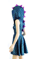 Turquoise Scale Zipper Front Skater Dress - Coquetry Clothing