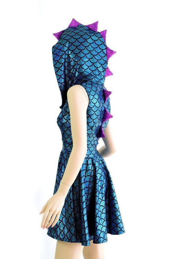 Turquoise Scale Zipper Front Skater Dress - 3