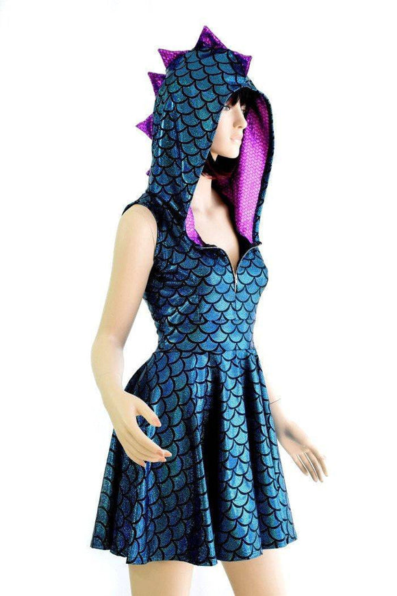 Turquoise Scale Zipper Front Skater Dress - Coquetry Clothing