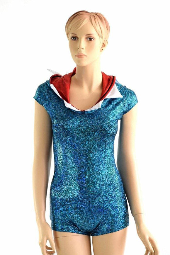 Turquoise Shark Hoodie Romper - Coquetry Clothing