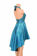Turquoise Shattered Glass Hi Lo Halter Skater Dress - Coquetry Clothing