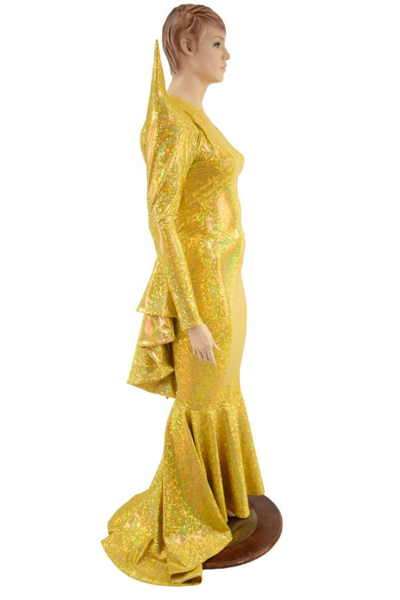 Tuxedo Back Mega Sharp Shoulder Puddle Train Gown - Coquetry Clothing