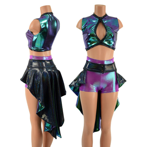 3PC Holographic Set with Tux Back Belt - Coquetry Clothing