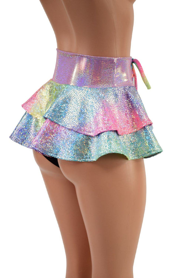 Ultra Mini Open Front Lace Up Skirt with Tiered Double Ruffle - 2