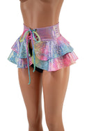 Ultra Mini Open Front Lace Up Skirt with Tiered Double Ruffle - 4