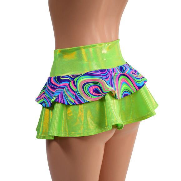 Ultra Mini Open Front Lace Up Skirt with Tiered Double Ruffle in 10" Length - Coquetry Clothing