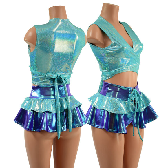 Ultra Mini Open Front Skirt and Wrap And Tie Skirt Set - Coquetry Clothing
