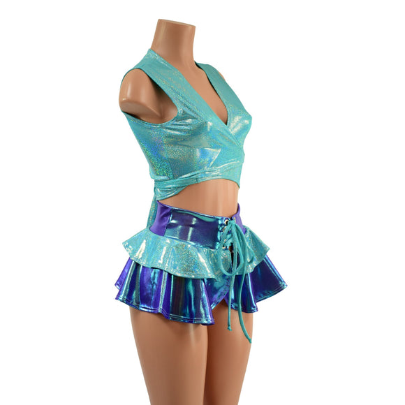 Ultra Mini Open Front Skirt and Wrap And Tie Skirt Set - Coquetry Clothing