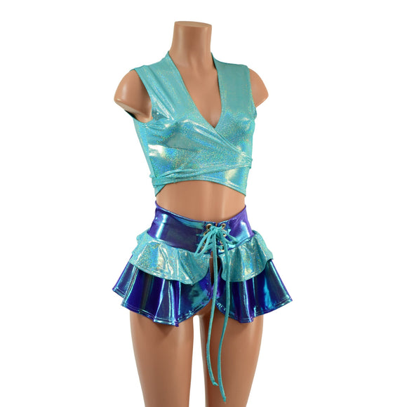 Ultra Mini Open Front Skirt and Wrap And Tie Skirt Set - Coquetry Clothing