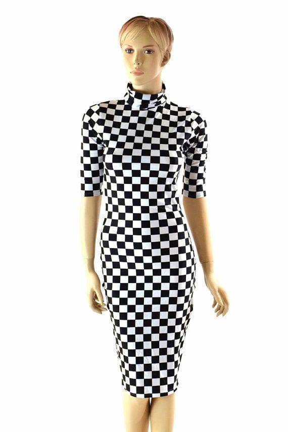 UV Black & White Checkered Spandex Fabric - Coquetry Clothing