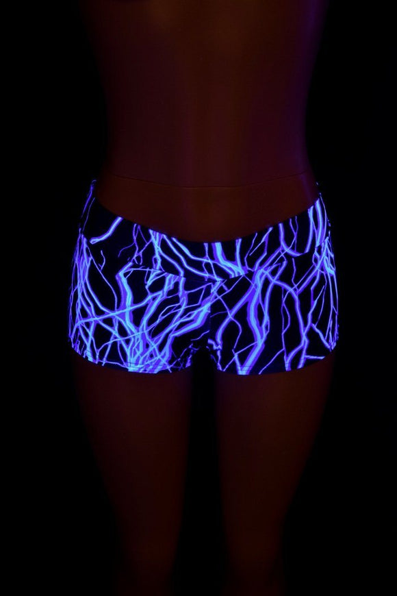 UV Glow Blue Lightning Lowrise Shorts - Coquetry Clothing