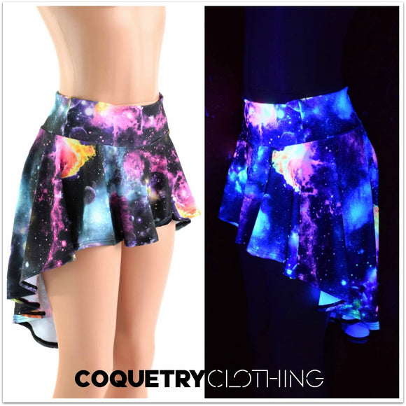 UV Glow Galaxy Hi Lo Rave Mini Skirt - Coquetry Clothing