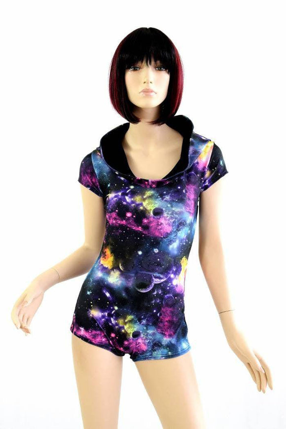 UV Glow Galaxy Hoodie Romper - Coquetry Clothing