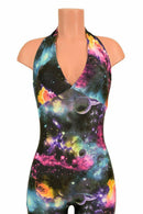UV Glow Galaxy Print Halter Catsuit - Coquetry Clothing
