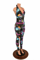 UV Glow Galaxy Print Halter Catsuit - Coquetry Clothing