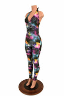 UV Glow Galaxy Print Halter Catsuit - Coquetry Clothing