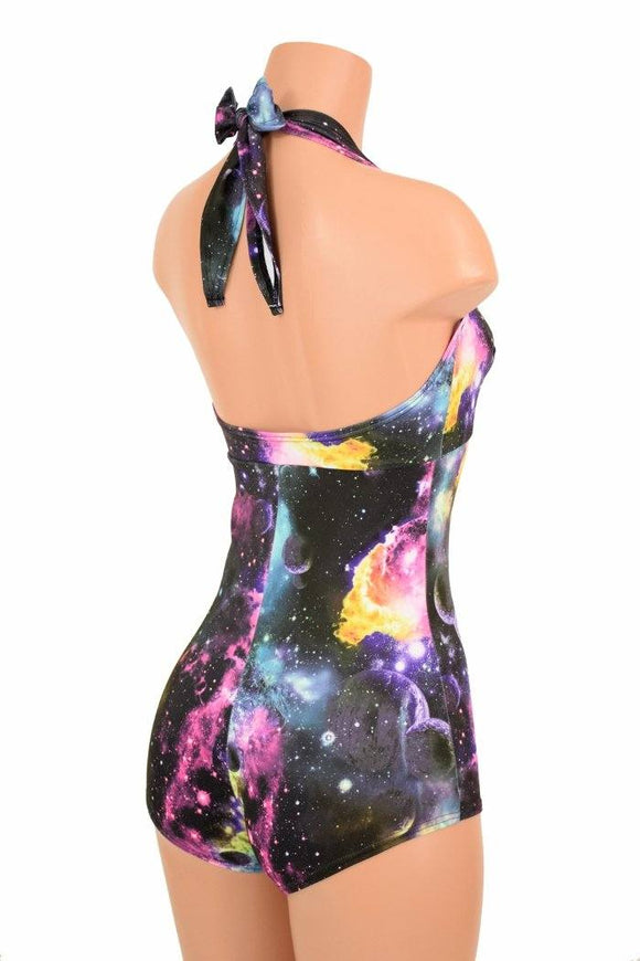 UV Glow Galaxy Print "Monroe" Halter Romper - Coquetry Clothing