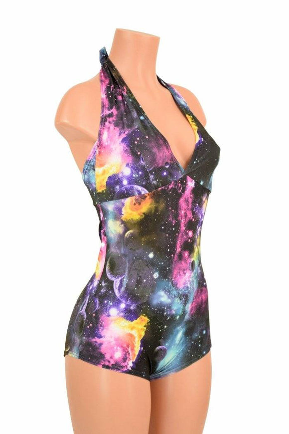 UV Glow Galaxy Print "Monroe" Halter Romper - Coquetry Clothing