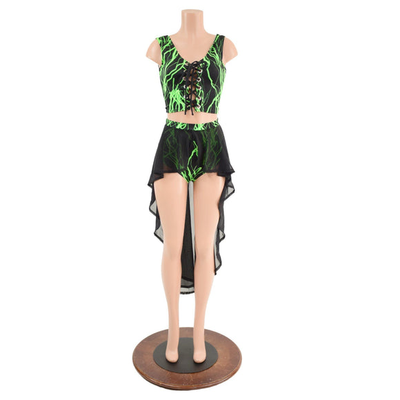 UV Glow Green Lighting Laceup Set with Mesh Hi Lo - Coquetry Clothing