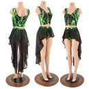 UV Glow Green Lighting Laceup Set with Mesh Hi Lo - Coquetry Clothing