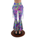 UV Glow Lace Up High Waist Bell Bottom Flares in Glow Worm - Coquetry Clothing