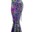UV Glow Lace Up High Waist Bell Bottom Flares in Glow Worm - Coquetry Clothing