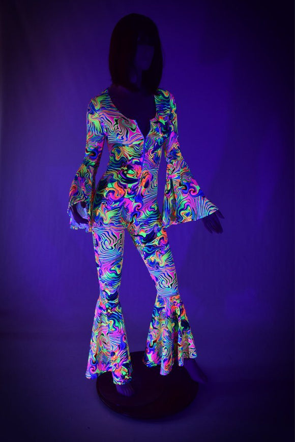 UV Glow Neon Flux Bell Bottom Catsuit - Coquetry Clothing