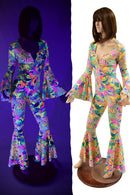 UV Glow Neon Flux Bell Bottom Catsuit - Coquetry Clothing