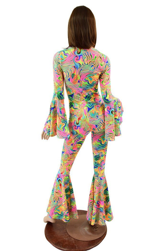 UV Glow Neon Flux Bell Bottom Catsuit - Coquetry Clothing