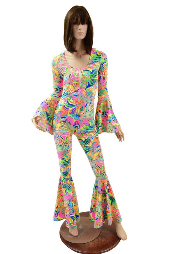 UV Glow Neon Flux Bell Bottom Catsuit - Coquetry Clothing