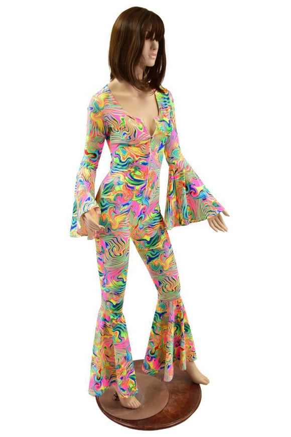 UV Glow Neon Flux Bell Bottom Catsuit - Coquetry Clothing