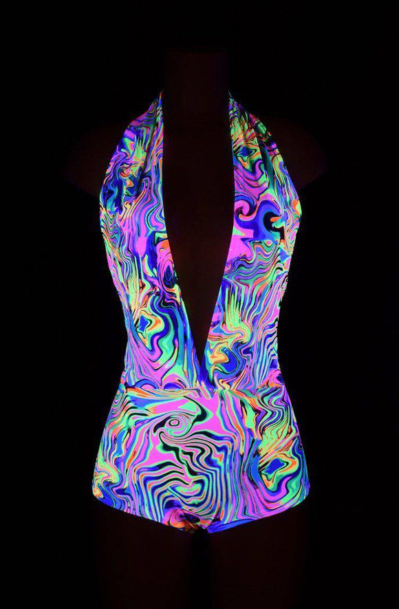 UV Glow Neon Flux Print Spandex Fabric - Coquetry Clothing
