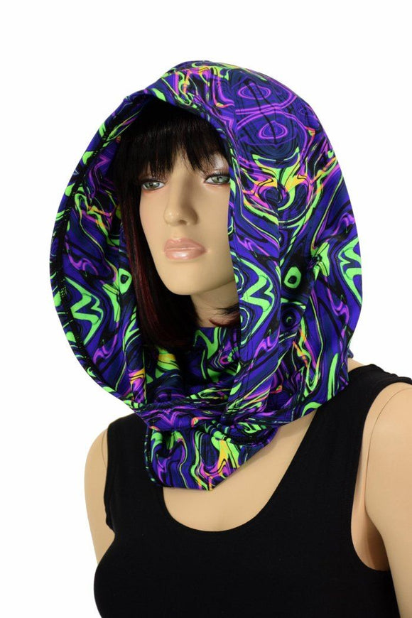 UV Glow Neon Melt HUGE Reversible Festival Hood - Coquetry Clothing