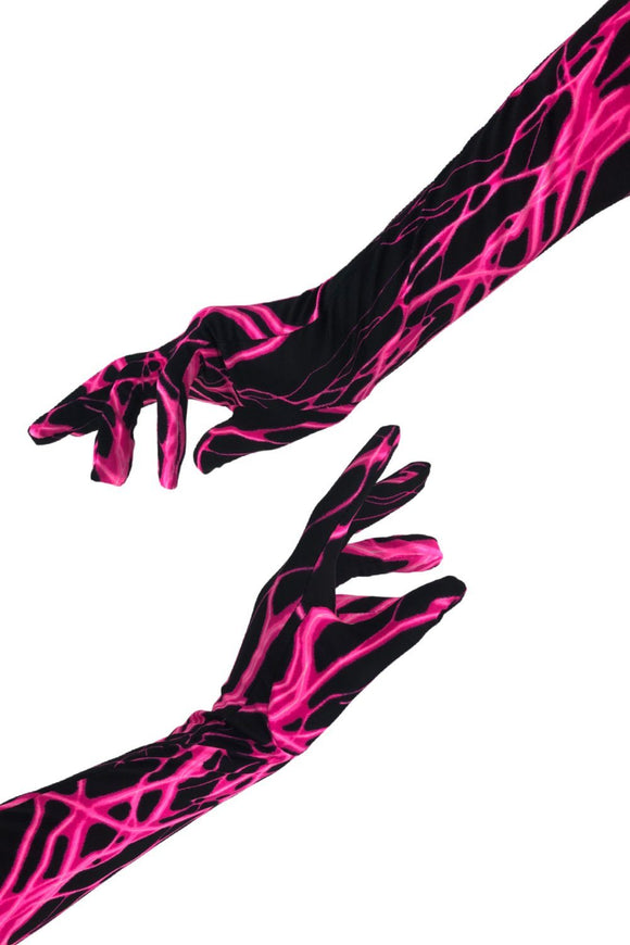 UV Glow Neon Pink Lightning Gloves - Coquetry Clothing