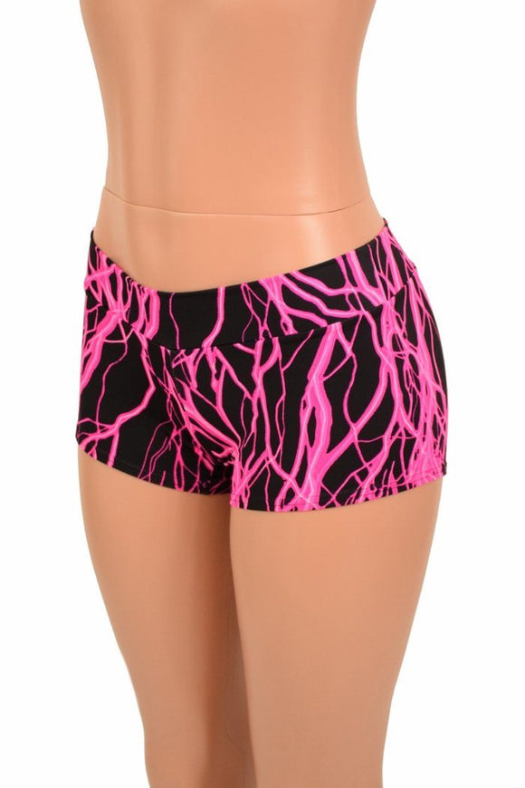 UV Glow Pink Lightning Lowrise Shorts - Coquetry Clothing