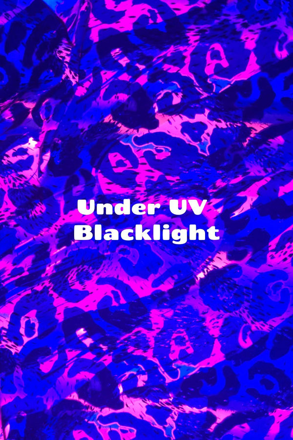 UV Glow Rainbow Leopard Print Spandex Fabric - 10