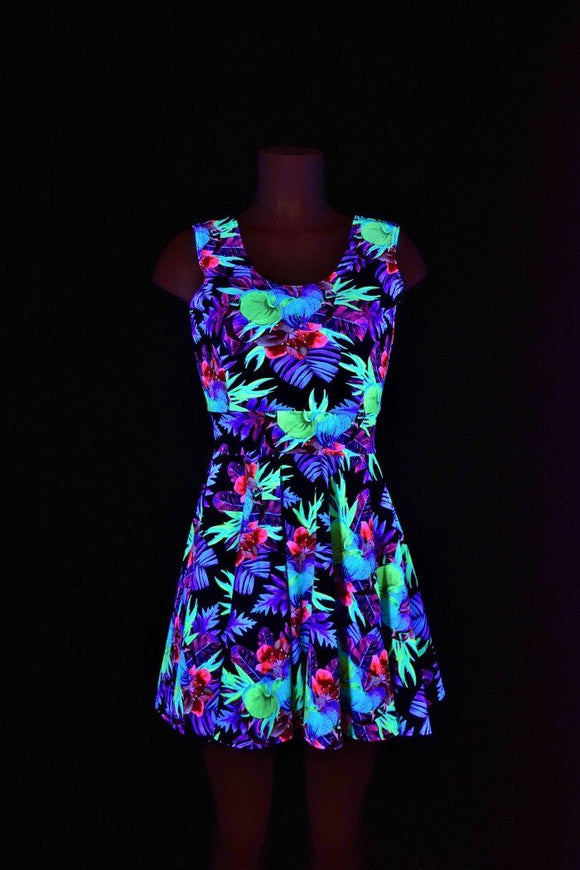 UV Glow Sonic Bloom Tank Skater Dress - Coquetry Clothing