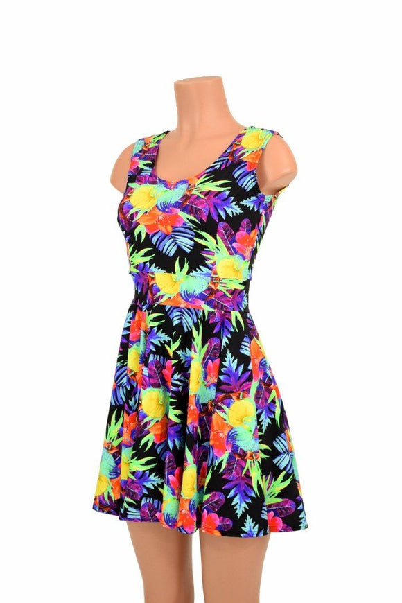 UV Glow Sonic Bloom Tank Skater Dress - Coquetry Clothing